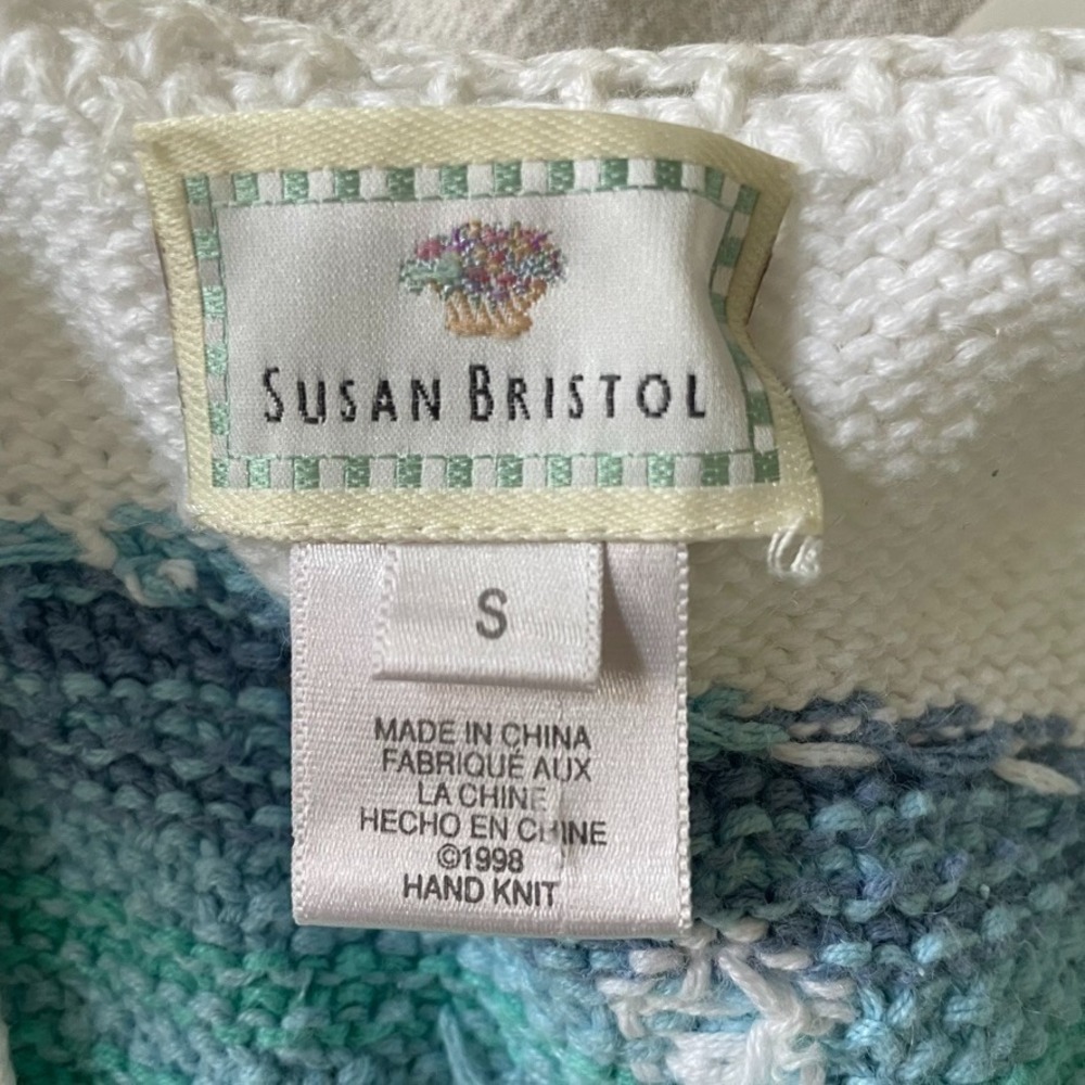 Susan Bristol Hand Knit Fish Cardigan S Coastal Beach Short Sleeve - Picture 2 of 8